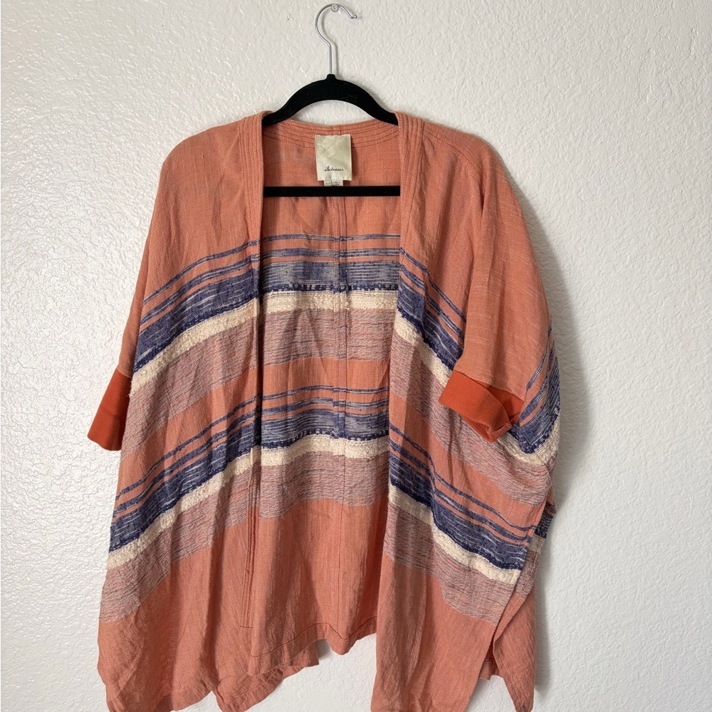 Coastal Cotton elevenses Peach Stripe Open-Front Kimono
